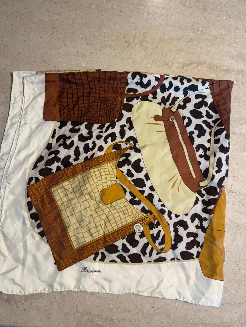 Brahmin Animal Print Silk-Feel Scarf in Brown, Cream & Tan